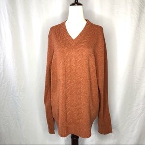 Eddie Bauer v-neck cabled sweater wool camel brown